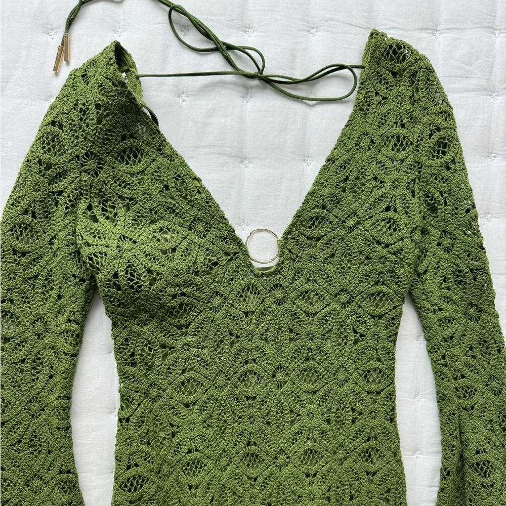 Significant Other 4 Green Crochet Imogen Maxi Dress Bell Sleeves - Picture 5 of 9